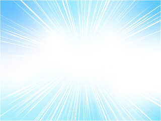 ライトカラーの綺麗な空に炸裂する集中線背景_ライトブルー
