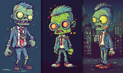 Illustrations cartoon character set of zombie 