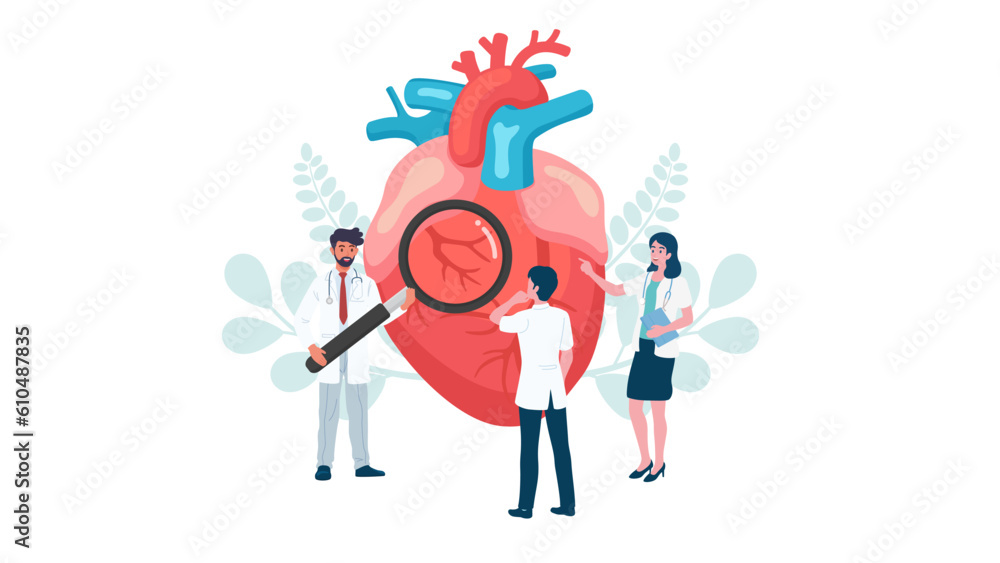 Wall mural medical healthcare concept of heart disease in cardiovascular and cardiology. team of doctor special