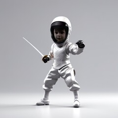 Beautiful boy cartoon style, professional fencing practice - generative AI illustration