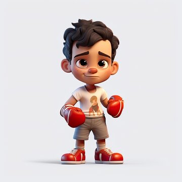 Beautiful boy cartoon style, fighting like a boxer - generative AI illustration