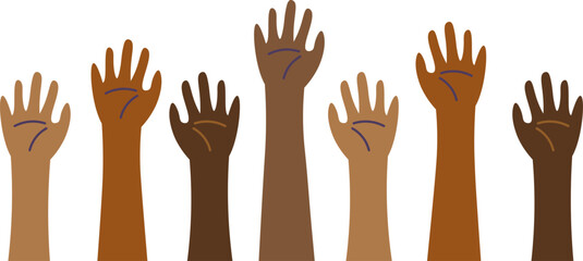 Minimalist Black Community Raising Hands Vector Illustration