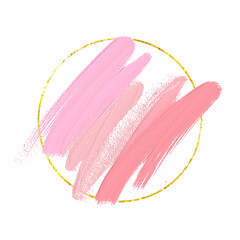 Circle Golden Frame with Pink Brush Transparent Background