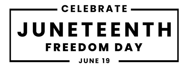 Juneteenth, celebrate freedom text lettering logo. Typography logo design for greeting card, poster, banner. Vector illustration isolated on white background
