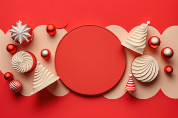 Christmas theme Party concept in pastel red. Made by (AI) artificial intelligence
