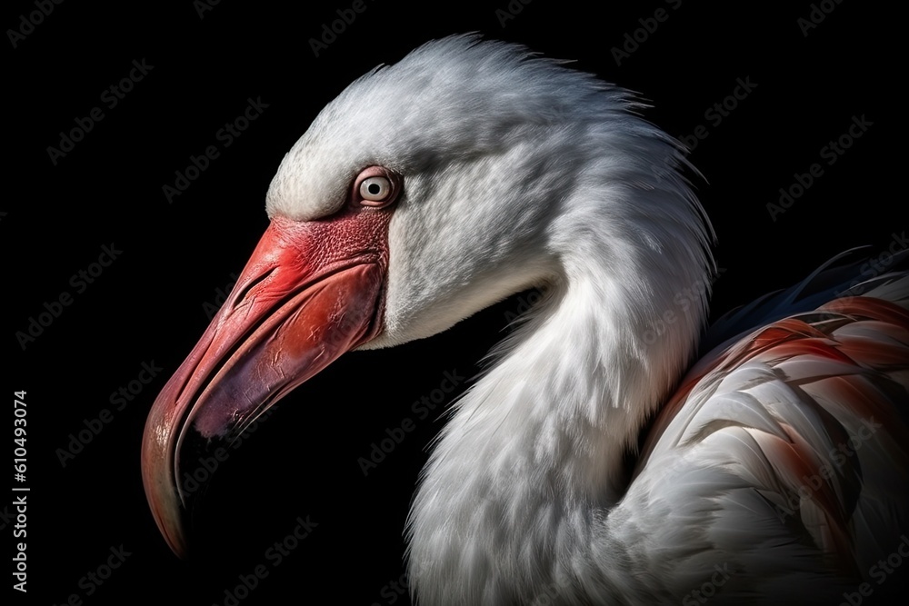 Poster white bird with a striking red beak in close-up view generative ai