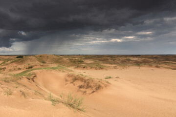 Thunderstorm in the desert. Ukrainian desert 