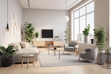 modern living room with stylish furniture and a large flat screen TV Generative AI