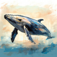 whale swimming watercolor
