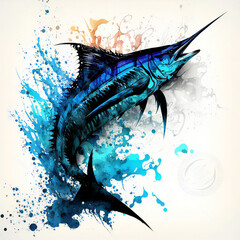 Sword fish water color art style