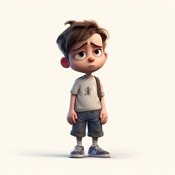 Cute boy 3D style, alone and sad - generative AI illustration