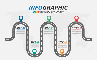Infographic design template. Timeline concept with 5 options or steps template. Roadmap diagram with planning topics, annual, report, presentation. layout, Vector illustration.