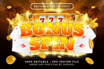 bonus spin 3d text effect and editable text effect with slot machine illustration