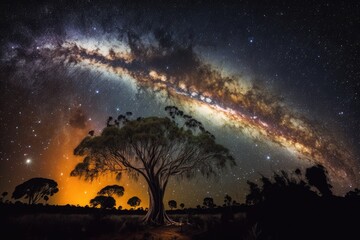 majestic tree under a starry night sky Generative AI