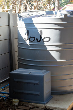 Johannesburg, South Africa - a JoJo water storage tank installed at a private household