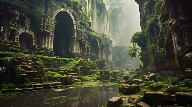 The Ruins Of An Ancient City In A Tropical Forest. Illustration On The Theme Of History And Travel, Adventure And Science, Architecture And Territories. Generative AI