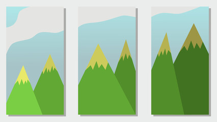 Natural wall art vector set. Mountains, art of drawing with abstract shapes. Abstract nature landscape design for print, cover, wallpaper, Minimal and natural wall art. Vector illustration.