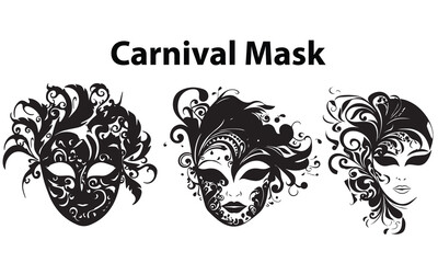 A set of party carnival mask silhouette vector design