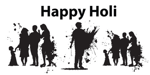 A set of happy Holi silhouette vector illustration 