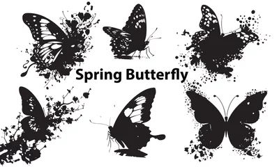Stickers pour porte Papillons en grunge A set of spring butterfly silhouette vector illustration