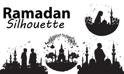Obraz premium A set of silhouette Ramadan vector illustration