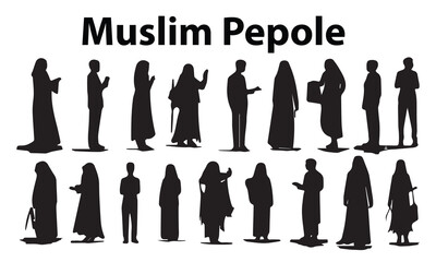 A set of silhouette muslim people vector illustration