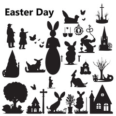 Silhouette Easter day elements vector illustration