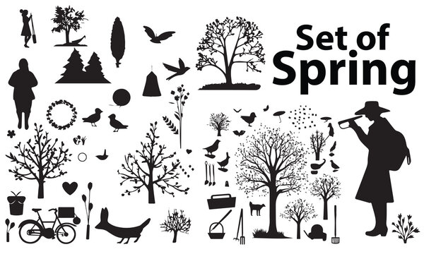 A set of spring silhouette element vector illustration