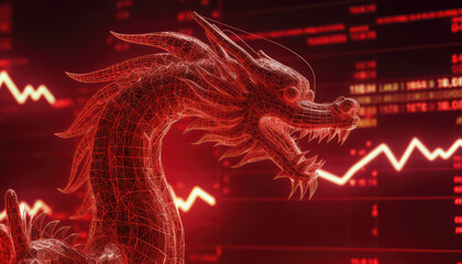 Red Dragon for Chinese Stock Market Chart crisis concept, Generative AI - 610497819