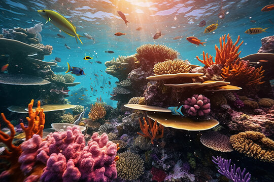 Underwater View with Fish Corals Reef and Beautiful Diversity of Marine Life