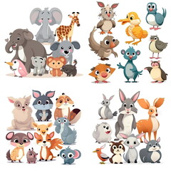 Cartoon character of animal collection on white background