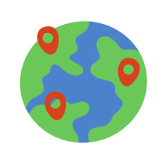 Earth with red pin of gps location icon.