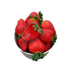 Fresh ripe delicious strawberries in a white bowl on transparent background