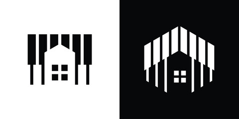 logo design music piano and home icon vector illustration