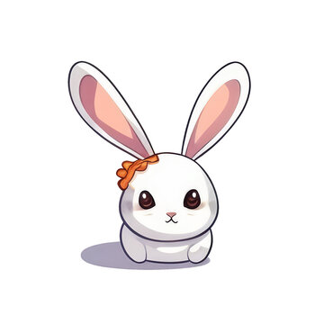 white bunny with cute face and bow on head ai image generative