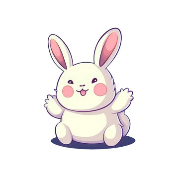 cute white fluffy Easter rabbit cheerful happy ai image generative