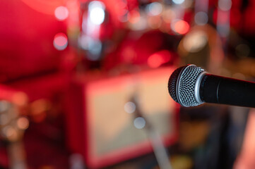 Close up shot of microphone on stage