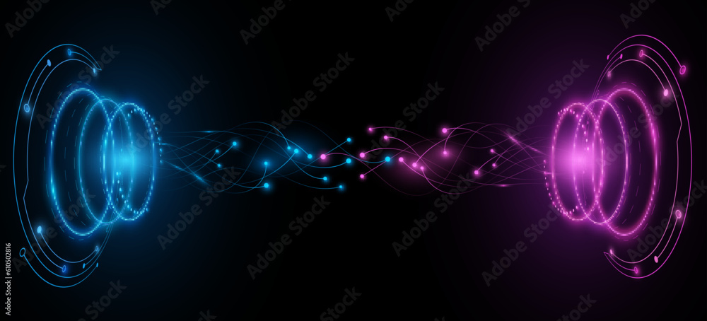 Poster futuristic digital 3d hud circles with glowing neural connectors. hi-tech and sci-fi concept. big da
