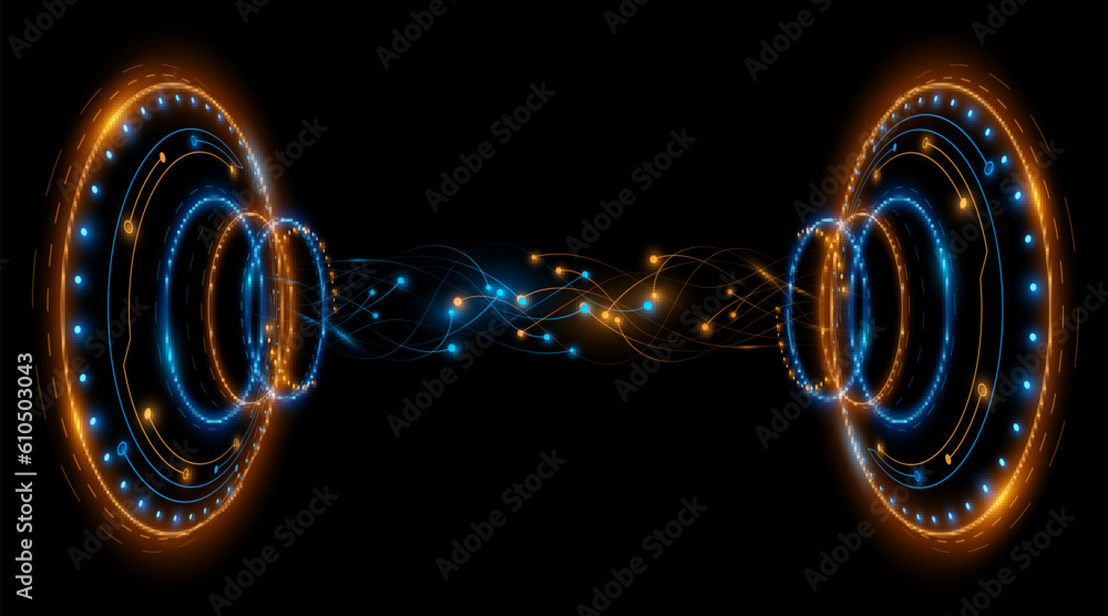 Poster digital 3d hud circles with moving glowing neural connectors. sci-fi concept. big data visualization