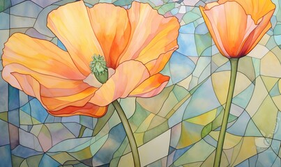 california poppy in watercolor style 