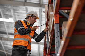 Warehouse supervisor uses two way radio for seamless communication and connectivity with staff...
