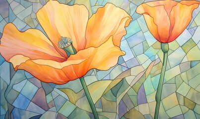 california poppy in watercolor style 