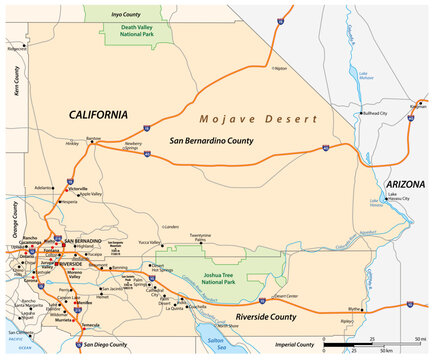Vector road map of the Inland Empire region of California, United States