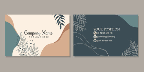 Elegant and beautiful business card template with hand drawn floral pattern. landscape orientation for identity cards, thank you cards, covers, invitations.