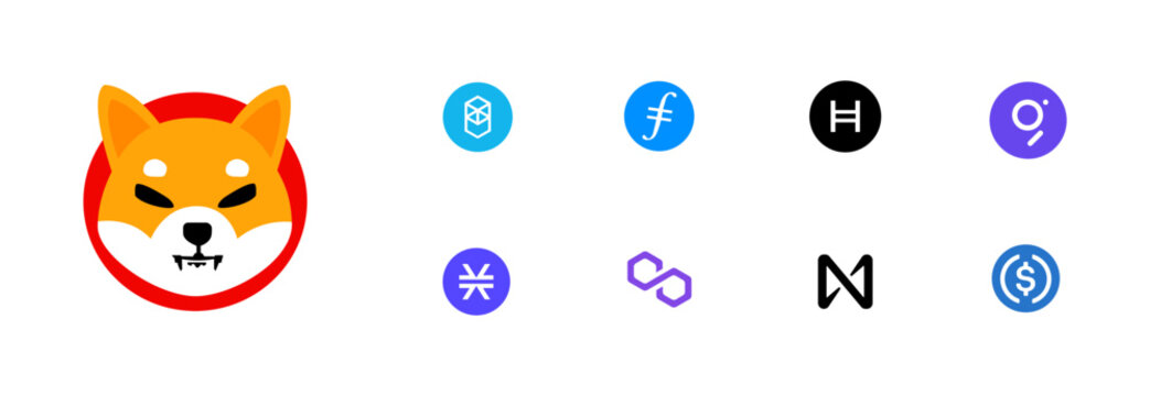 Crypto coins logo. Flat, color, cryptocoin icons. Vector icons.