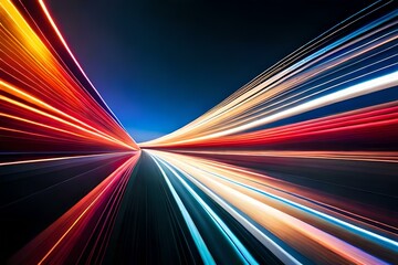 Colorful light trails with motion effect on black background. Generative AI.