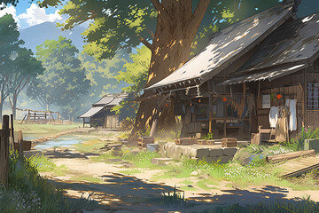 繊細で芸術的な街や村系背景のイラスト(AI generated image)