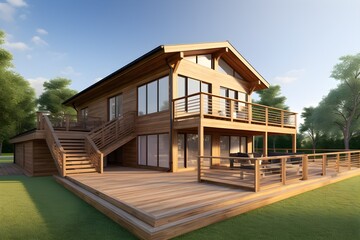 Aesthetic modern wooden house. generative Ai