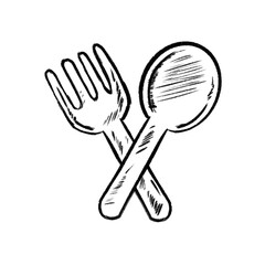 Fork and spoon hand drawn outline doodle