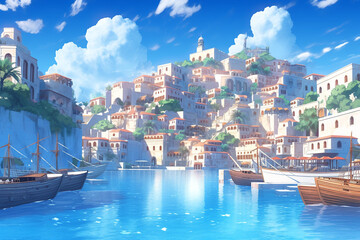 Obraz premium 繊細で芸術的な街や村系背景のイラスト(AI generated image)